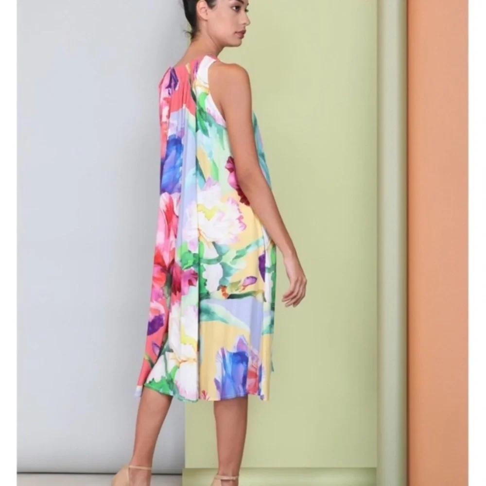 BL^NK LONDON X ANTHRO Ashleigh Trapeze Watercolor Floral Midi Dress Size XS - Picture 4 of 12